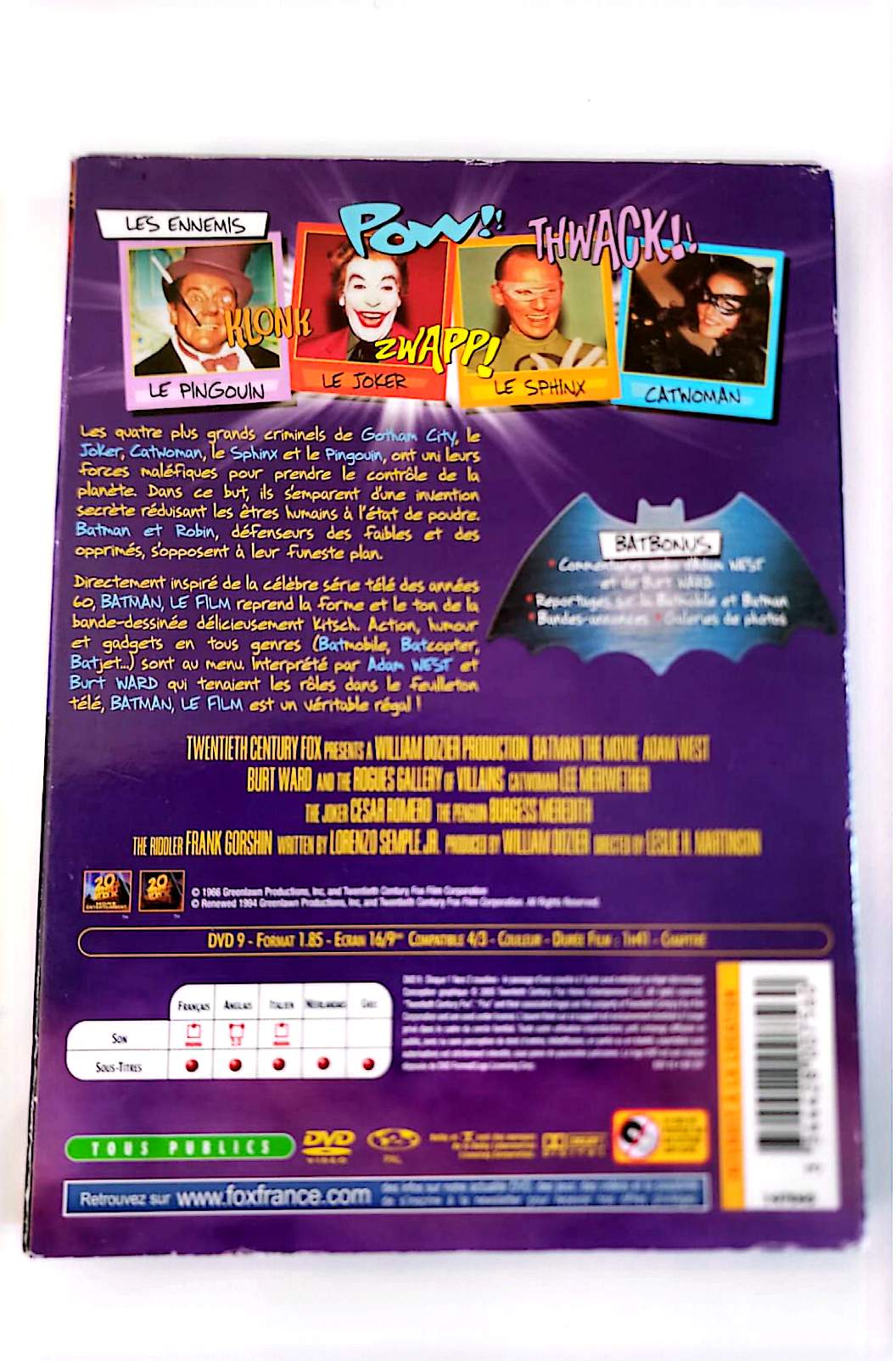 Batman : Le Film Édition Spéciale DVD – Adam West, Burt Ward – Super-Héros Action – Zone 2