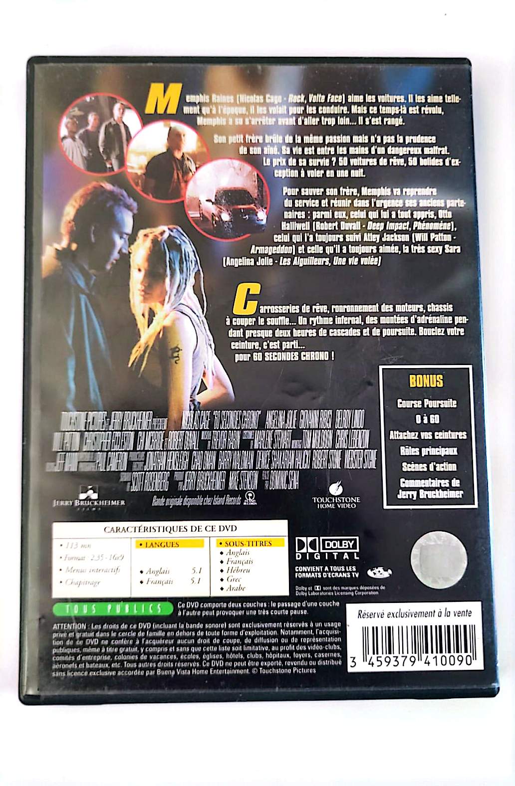60 Secondes Chrono DVD – Nicolas Cage, Angelina Jolie – Film Action Voitures | Zone 2 PAL Français Anglais