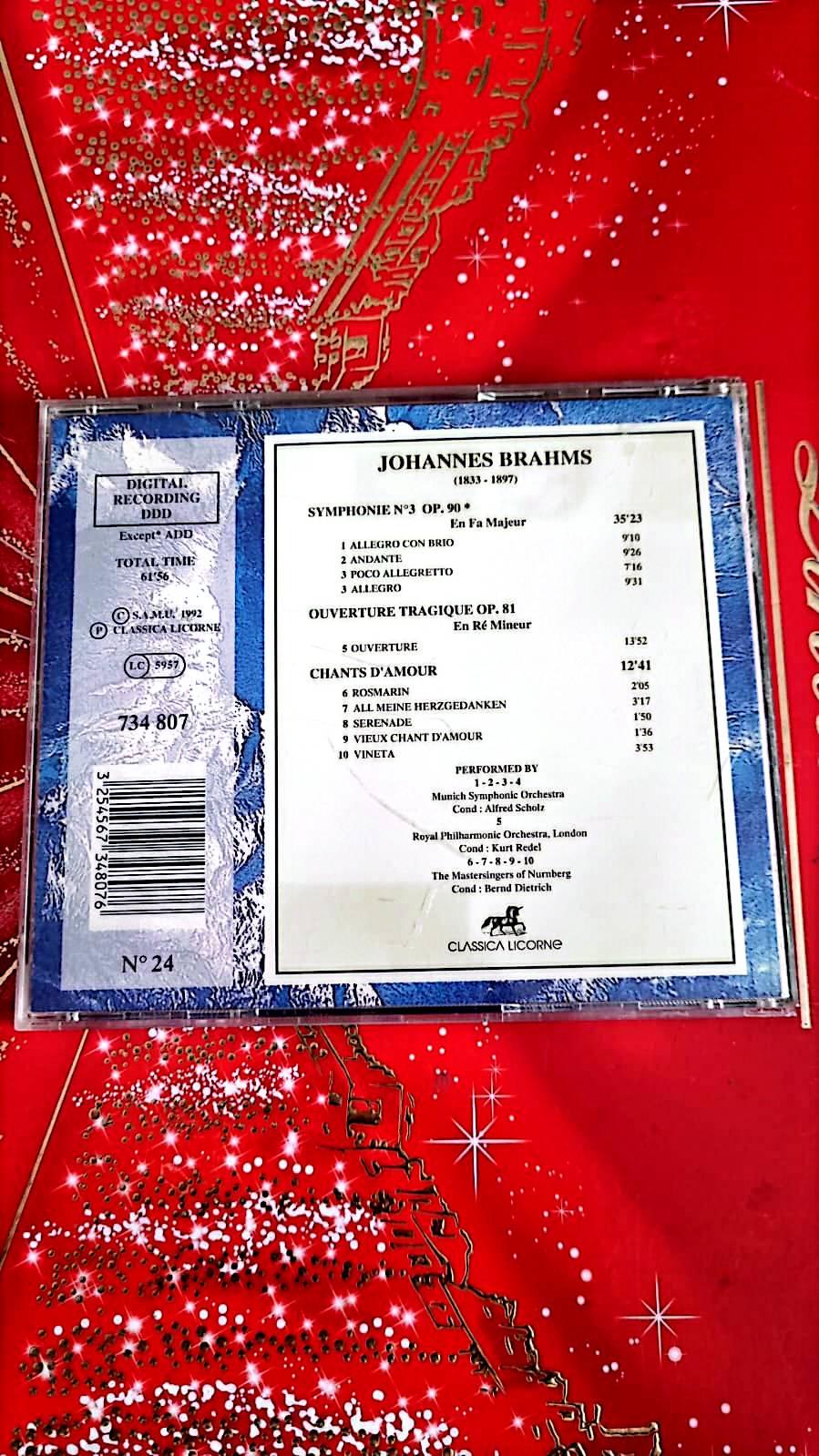 CD Johannes Brahms – Symphonie n°3, Ouverture Tragique, Chants d’Amour (Classica Licorne