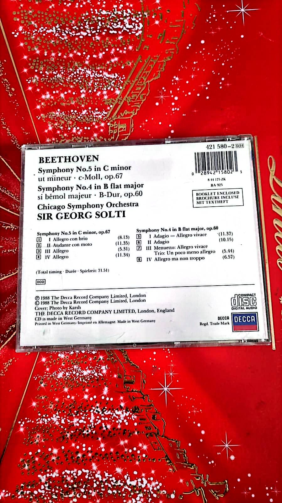 CD Ludwig van Beethoven – Symphonies n°4 et n°5, Chicago Symphony Orchestra, direction Sir Georg Solti