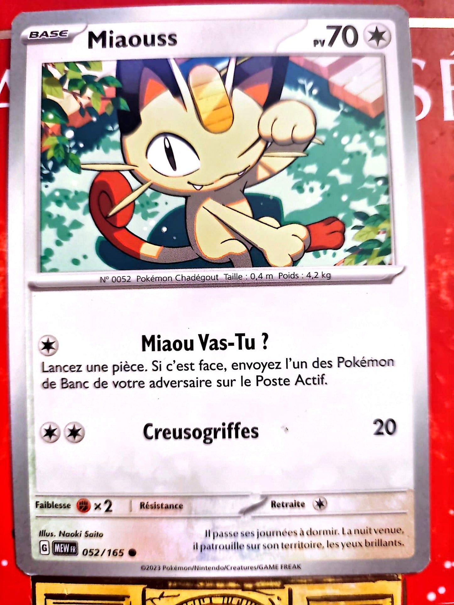 Carte Pokémon Miaouss 052/165 – PV 70 – Version française – Carte à l’unité