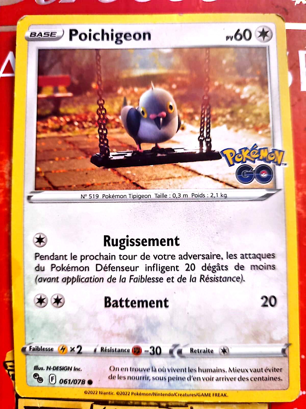 Carte Pokémon Poichigeon 061/078 – Pokémon GO – Version française – Carte à l’unité