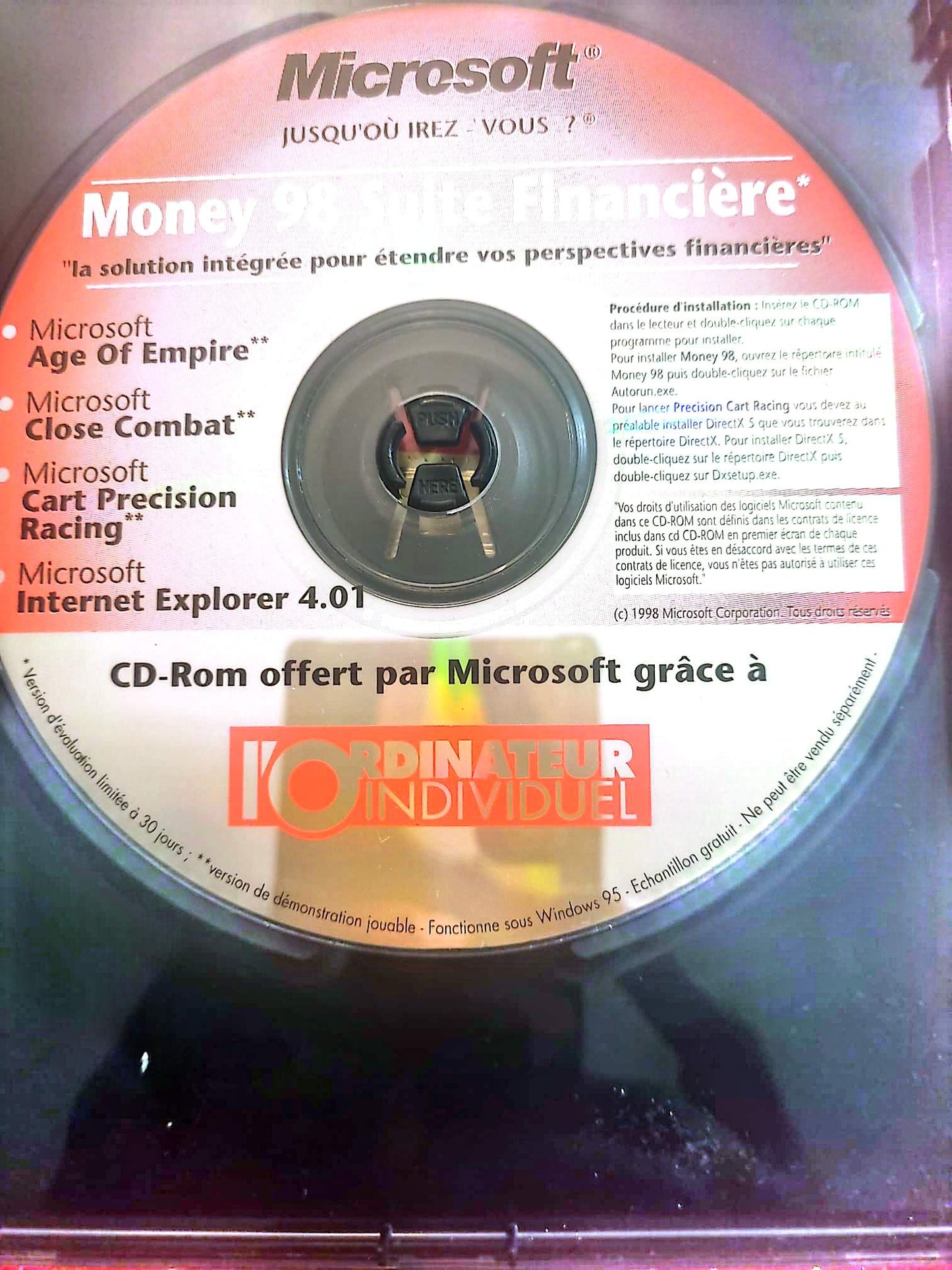 Microsoft Money 98 Suite Financière – Logiciel PC – CD-ROM – Sans boîtier – Fonctionnel
