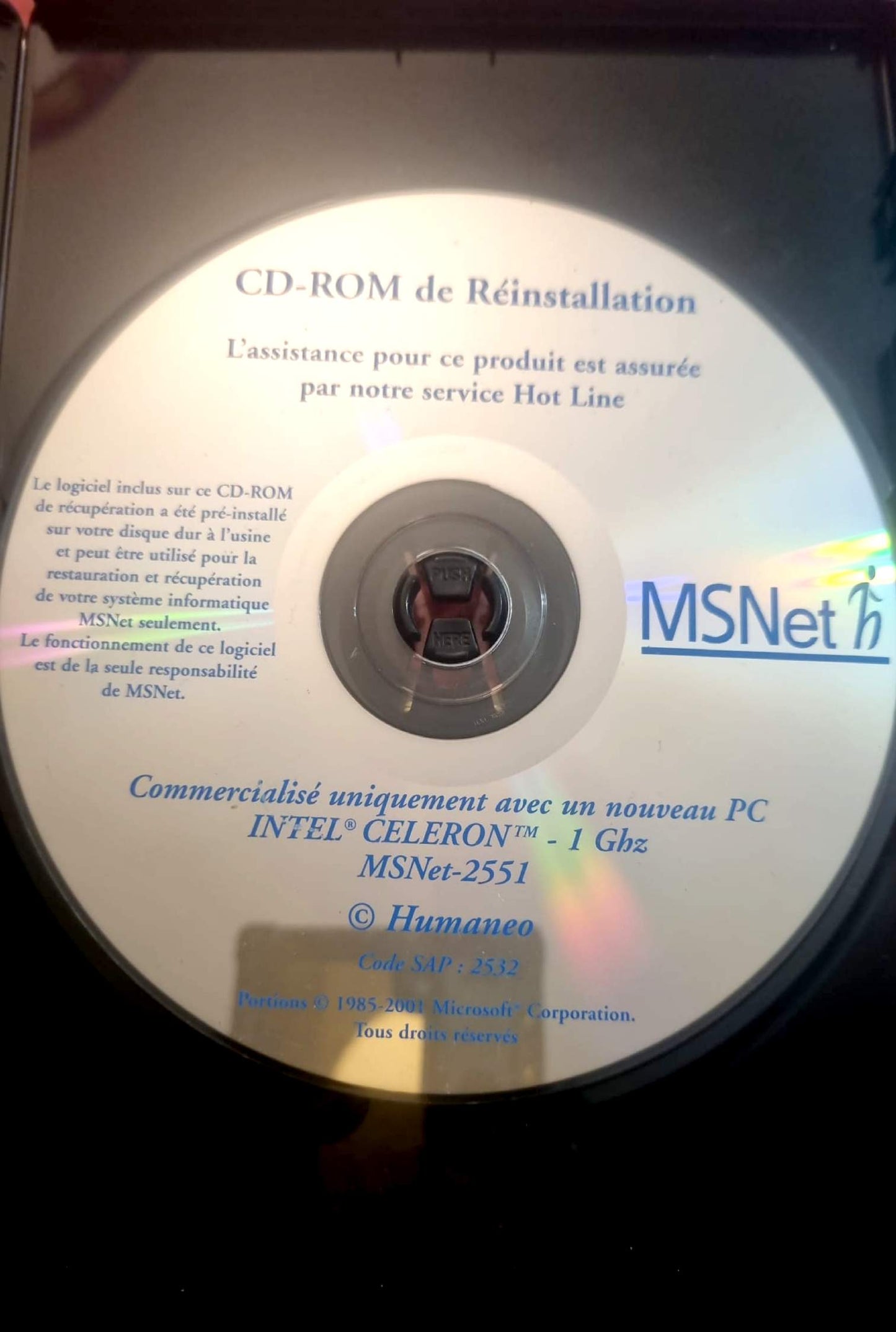 MSNet – CD-ROM de Réinstallation PC – Disque seul – Fonctionnel – Sans boîtier