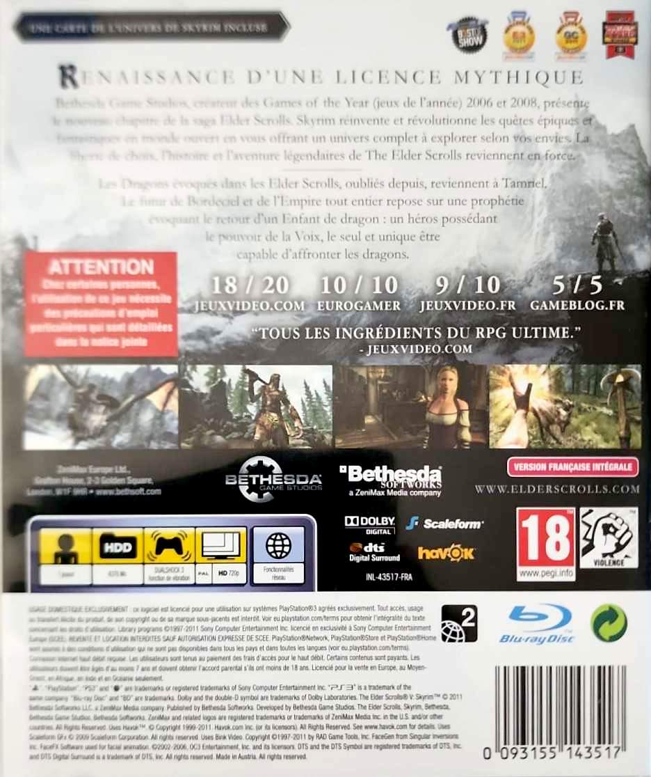 The Elder Scrolls V Skyrim PS3 – Jeu RPG Monde Ouvert Fantasy – Version Française Intégrale PAL – PlayStation 3