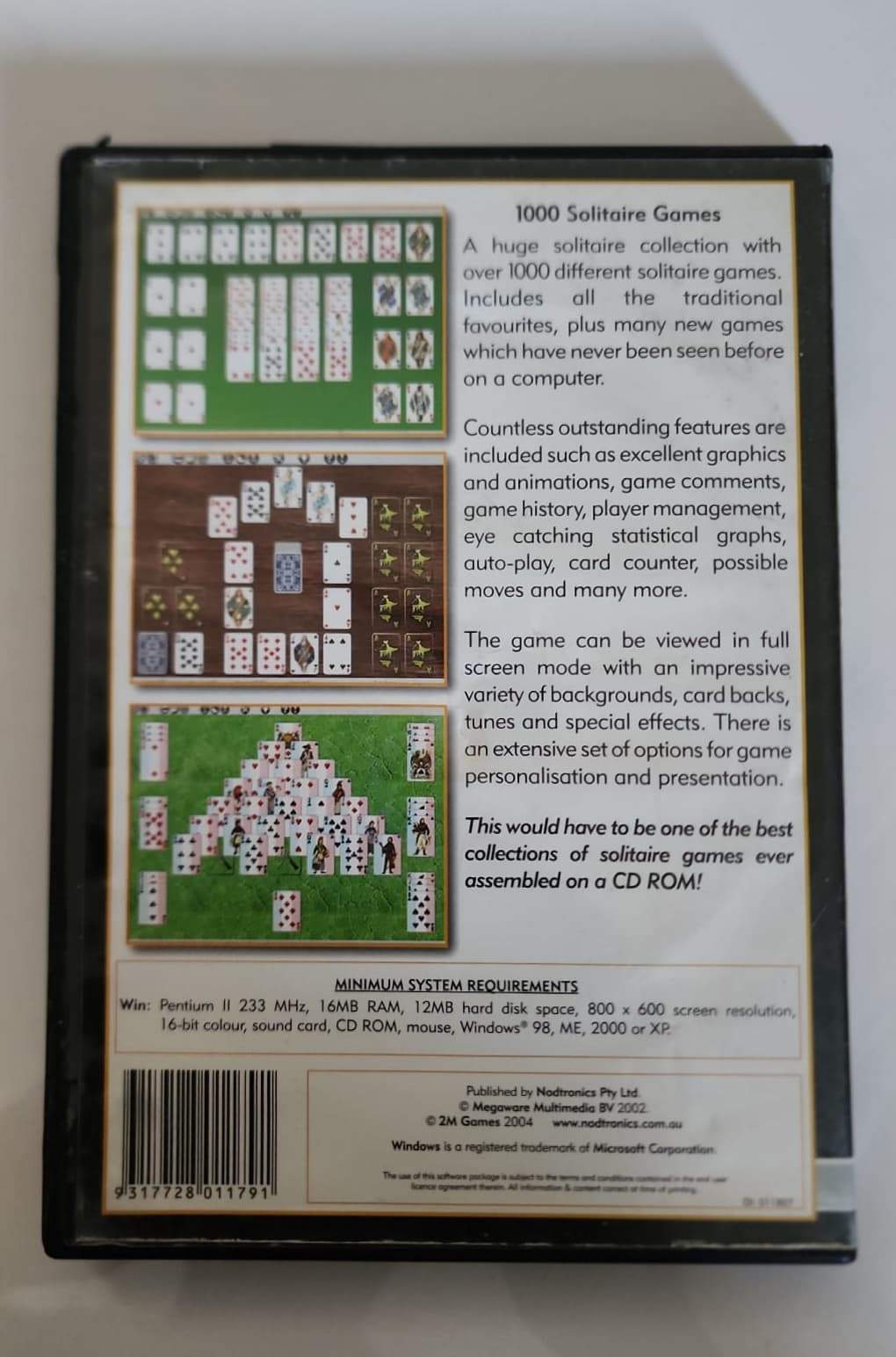 Solitaire : Over 1000 Games – Jeu PC CD-ROM – Collection Jeux de Cartes – Windows 98 / ME / 2000 / XP