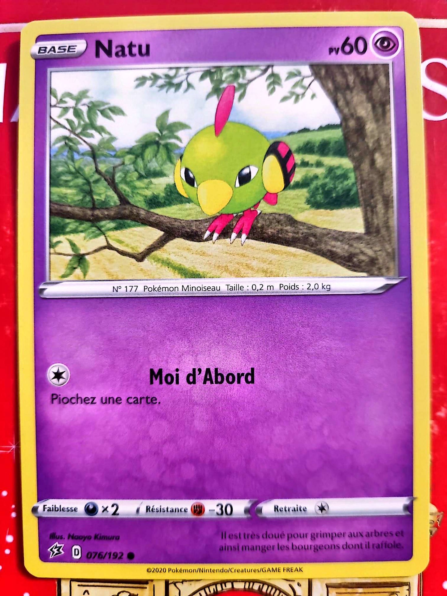 Carte Pokémon Natu 076/192 – Épée et Bouclier – Carte Officielle carte pokemon