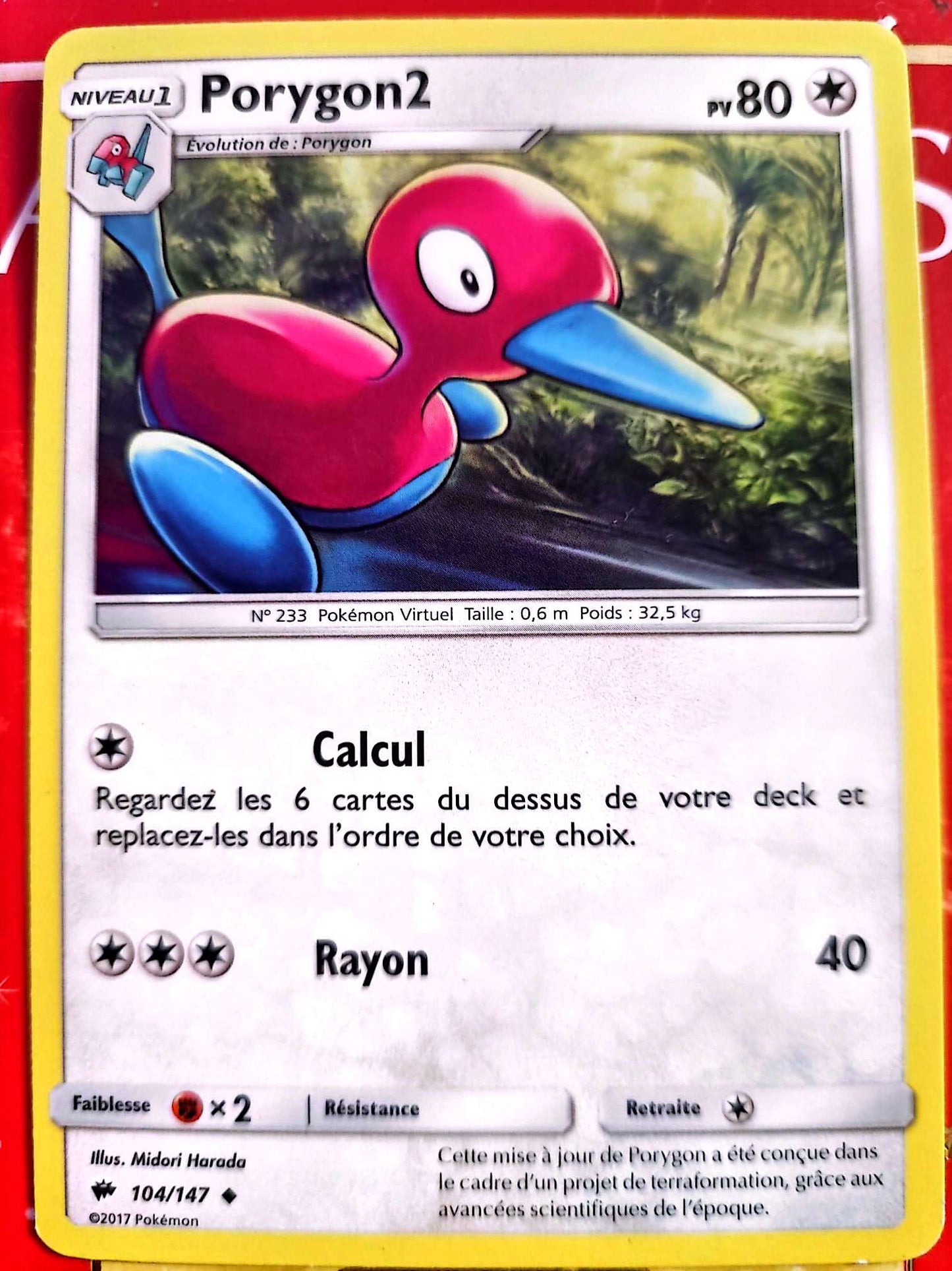 Carte Pokémon Porygon2 104/147 – Soleil et Lune – Carte Officielle carte pokemon