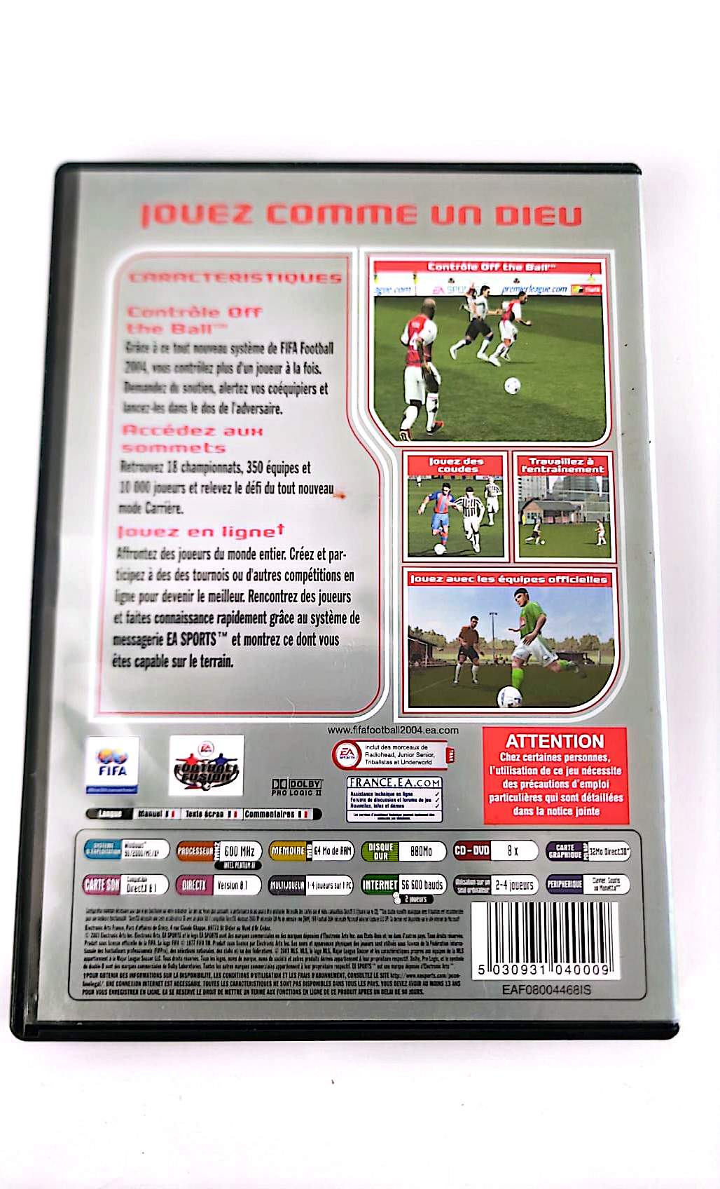 FIFA Football 2004 – Jeu PC CD-ROM – Simulation Football EA Sports – Version Française