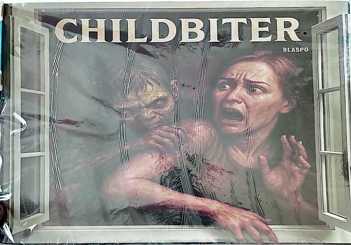 Sticker Mural Horreur Childbiter Blaspo 90 x 60 cm – Fenêtre 3D Zombie Terrifiant – Décoration Murale Horror Art pour Salon, Bureau ou Chambre