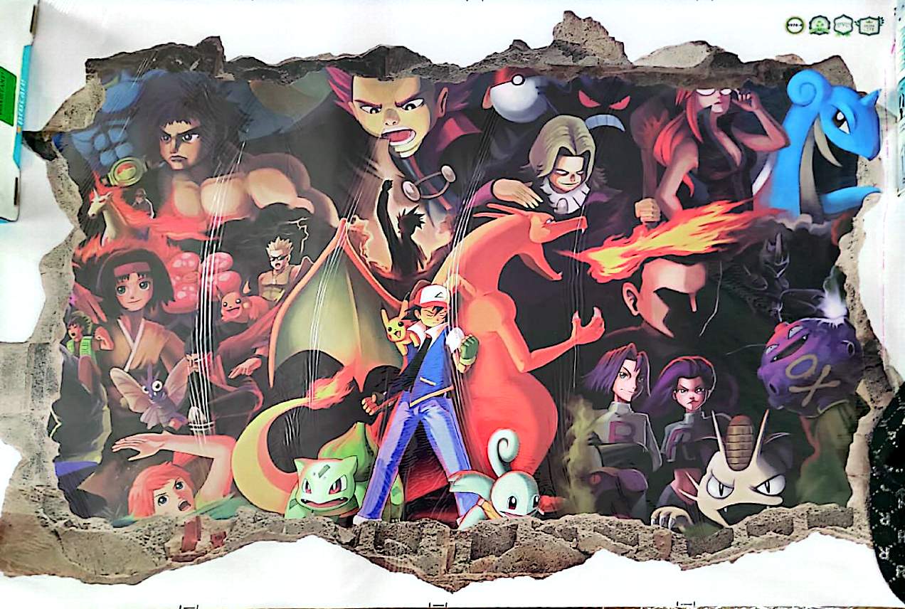 Sticker Mural Pokémon 3D 90 x 60 cm – Effet Mur Cassé – Décoration Chambre Enfant, Gamer et Collectionneur