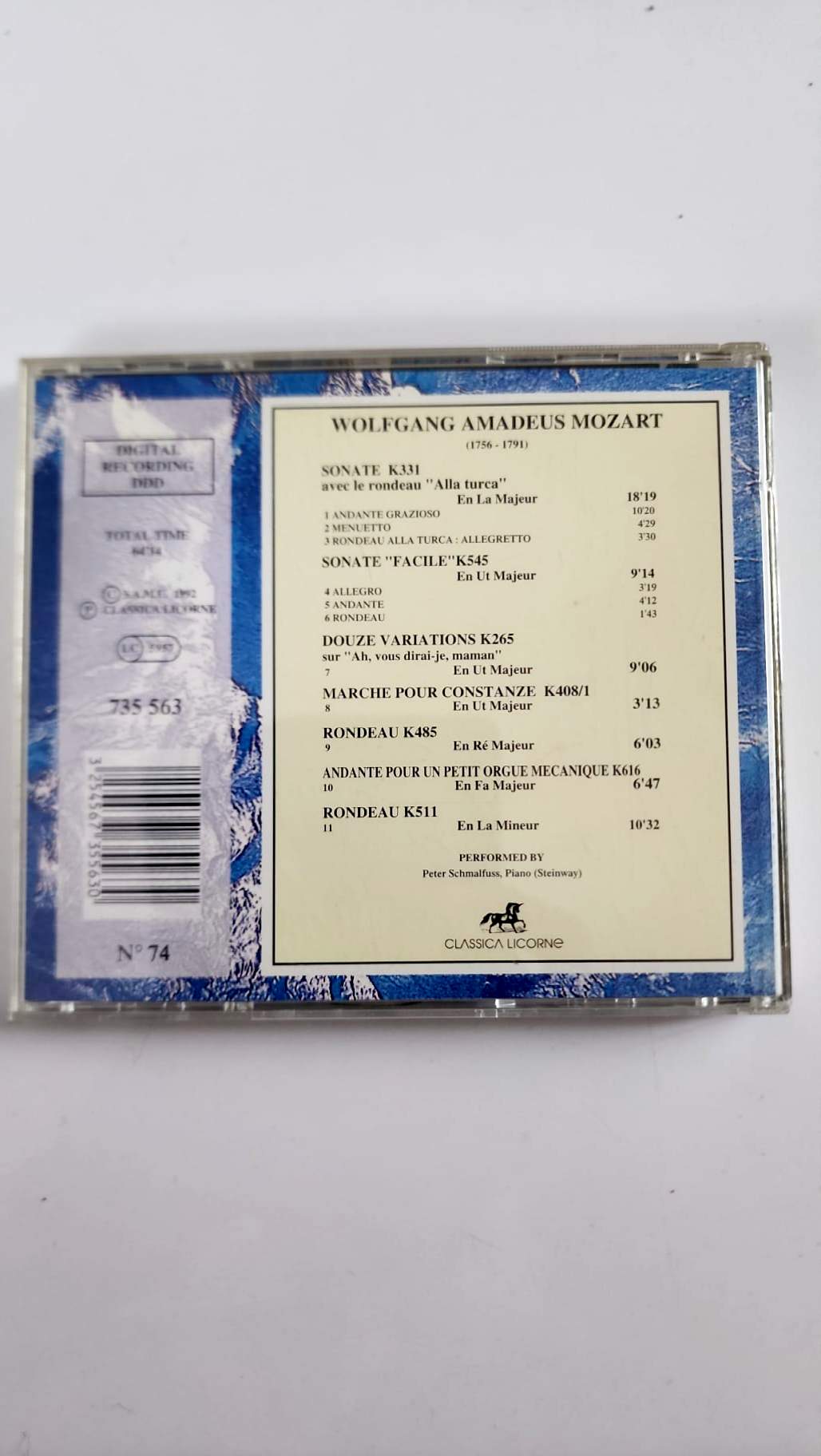 Mozart – Œuvres pour piano : sonates, variations et rondeaux – Peter Schmalfuss – CD Classica Licorne