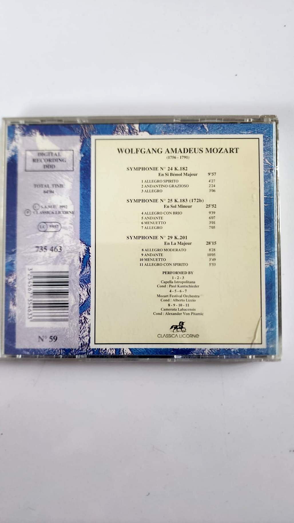 Mozart – Symphonies moyennes n° 24, 25 et 29 – CD Classica Licorne