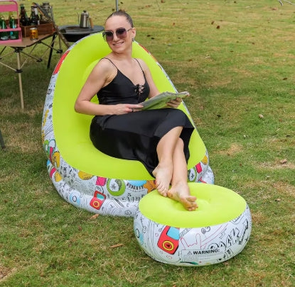 Fauteuil Gonflable avec Repose-Pieds – Chaise Longue Pliable Extérieur Intérieur – Vert