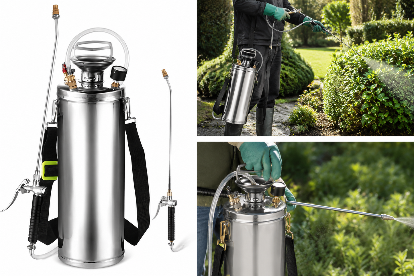 Pulvérisateur Manuel Inox 10 L Haute Pression Jardin Nettoyage Désherbage Traitement Plantes Réservoir Acier Inoxydable