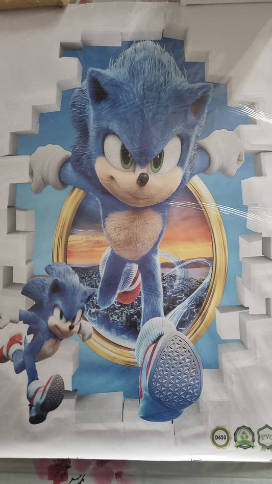 Stickers muraux Sonic le Hérisson – Grand format 90x60 cm – Décoration murale gaming, enfant, chambre garçon – Style 3D, effet fenêtre – Héros jeu vidéo – 8