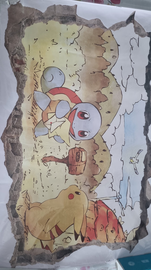 Stickers mural Pokémon – Pikachu & Carapuce style dessin animé – Grand format 90x60 cm – Décoration murale chambre enfant – 8