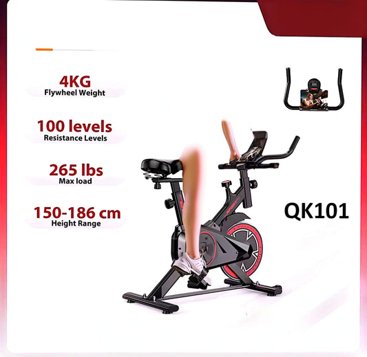 Vélo d’Appartement QK101 – Spinning Silencieux avec Écran LCD – 100 Niveaux de Résistance – Charge 120 kg