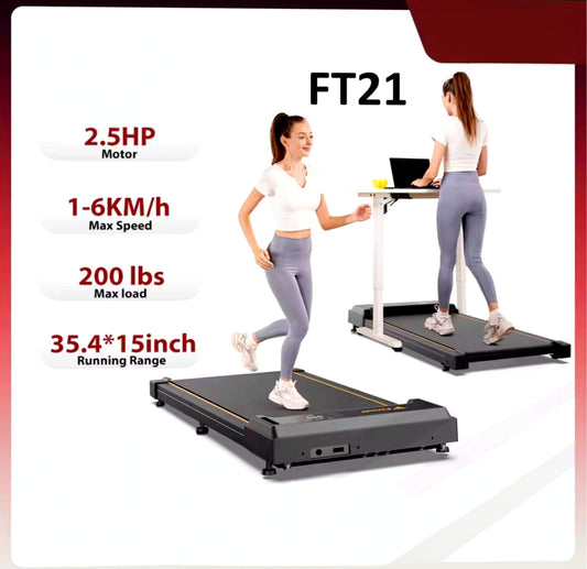 Tapis de Marche FT21 – 2,5 HP – Silencieux & Compact – 1 à 6 km/h – Écran LED & Télécommande – Appareil de Fitness & Bureau