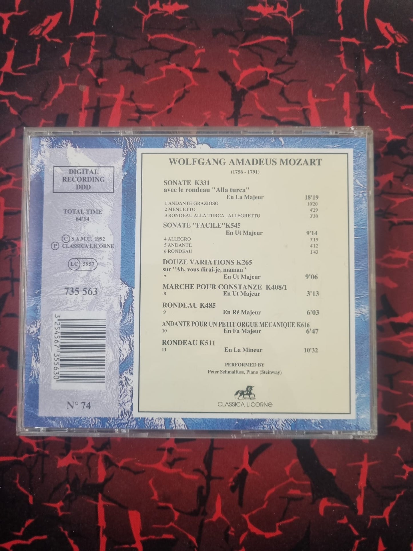 Mozart – Œuvres pour Piano (Sonates, Variations, Rondeaux) – CD Classica Licorne – Peter Schmalfuss