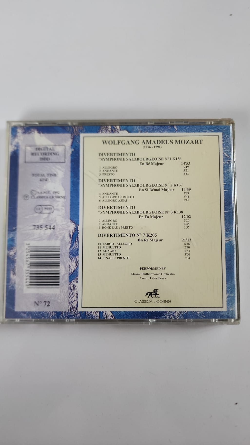 Mozart – Divertissements et Symphonies salzbourgeoises – CD Classica Licorne