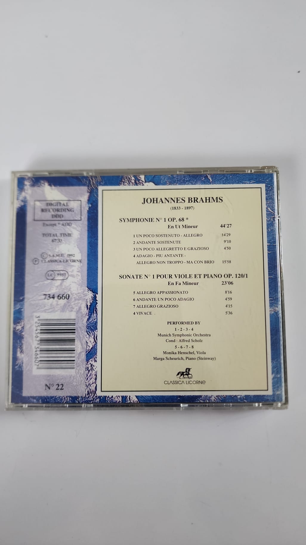 Brahms – Symphonie n° 1 et Sonate op. 120 n° 1 – CD Classica Licorne