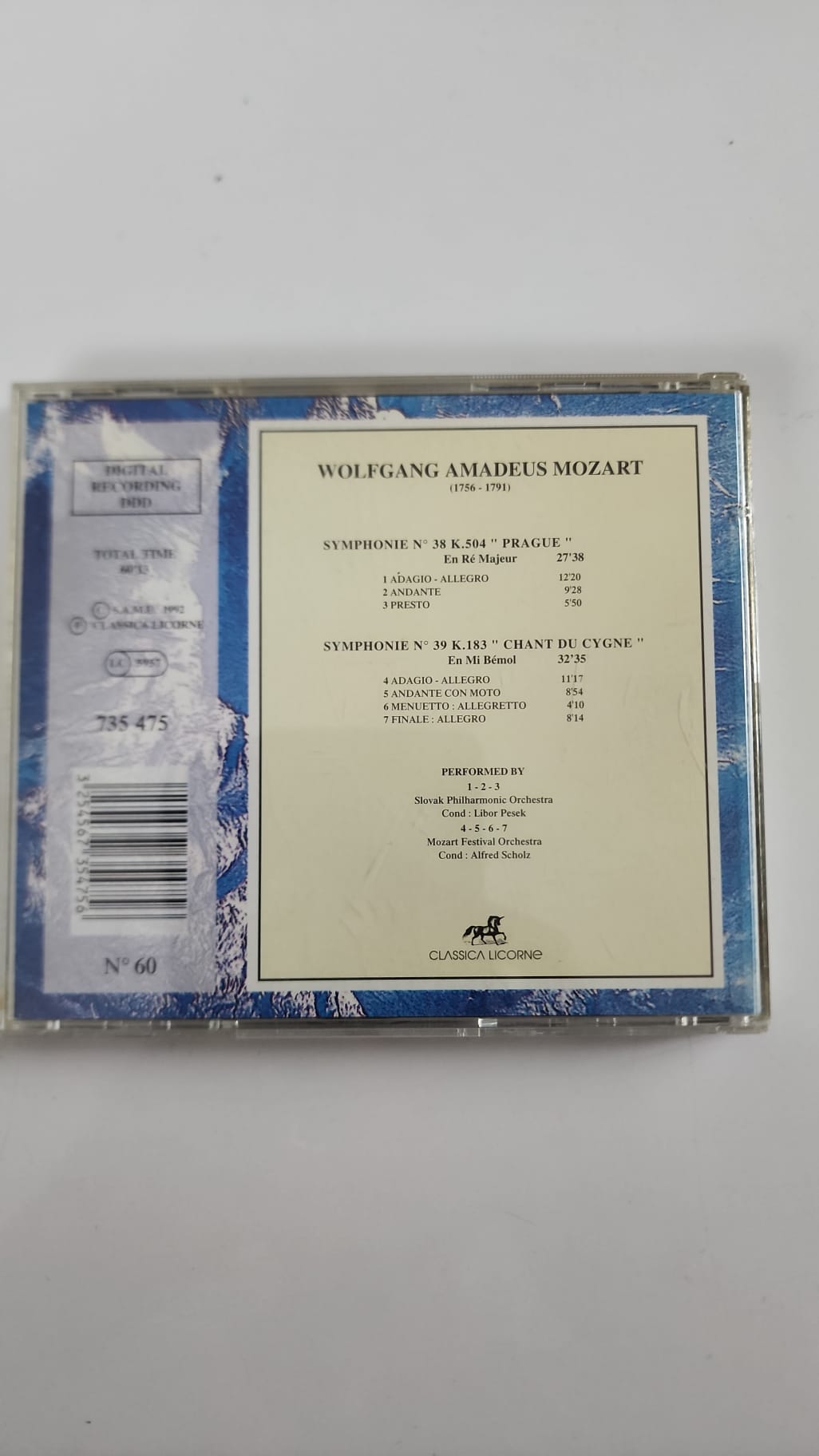 Mozart – Symphonies n° 38 Prague et n° 39 Chant du cygne – CD Classica Licorne