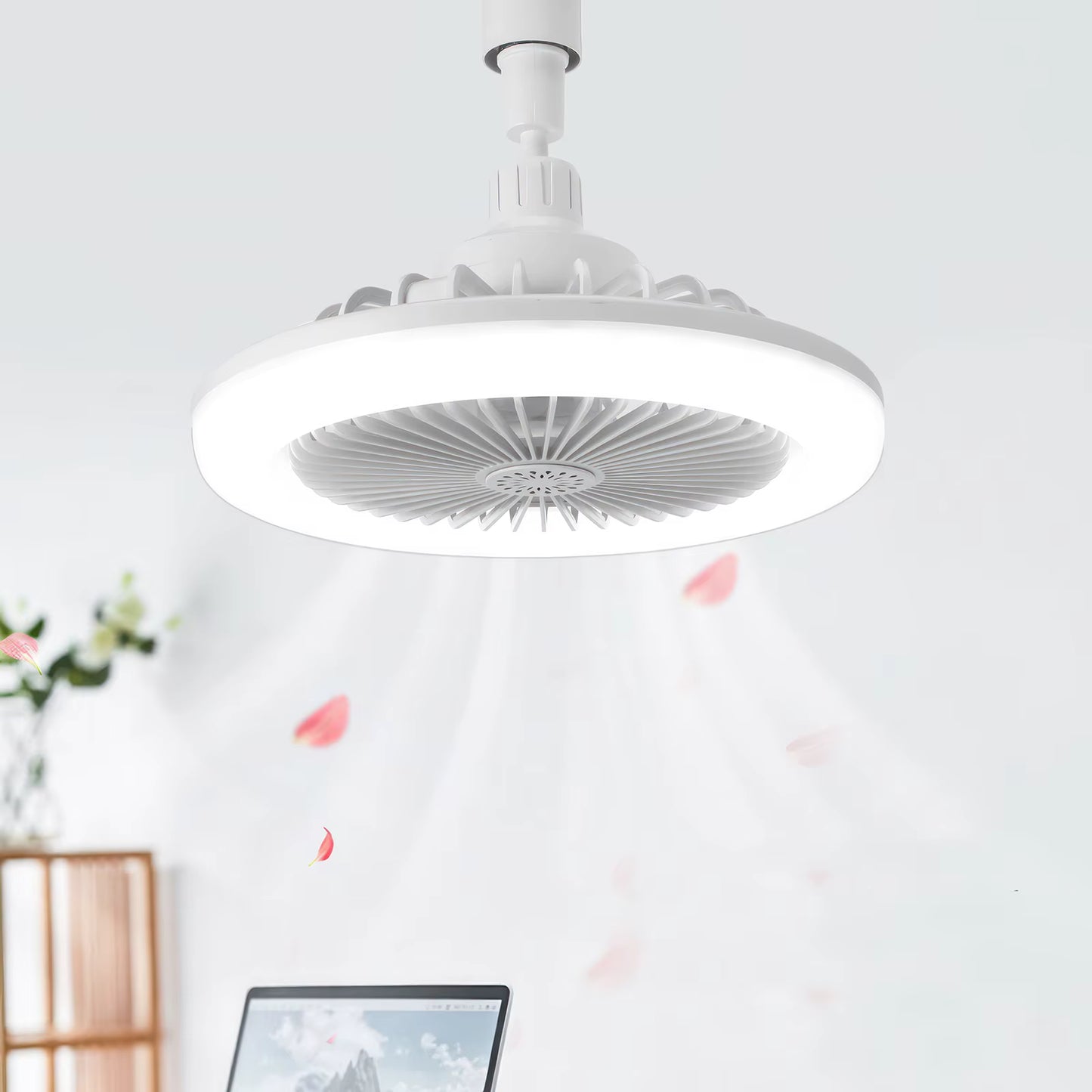 Ventilateur de Plafond LED E27 avec Télécommande | Ventilateur Silencieux de Chambre | Lampe Ventilateur Réglable 3 Vitesses | Éclairage et Ventilation pour Chambre, Cuisine, Bureau