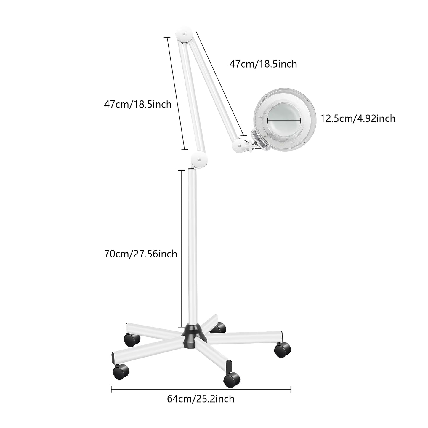 Lampe Loupe sur Pied 5X 24W LED – Lampe Grossissante avec Roulettes pour Esthétique, Onglerie et Tatouage – Éclairage Professionnel
