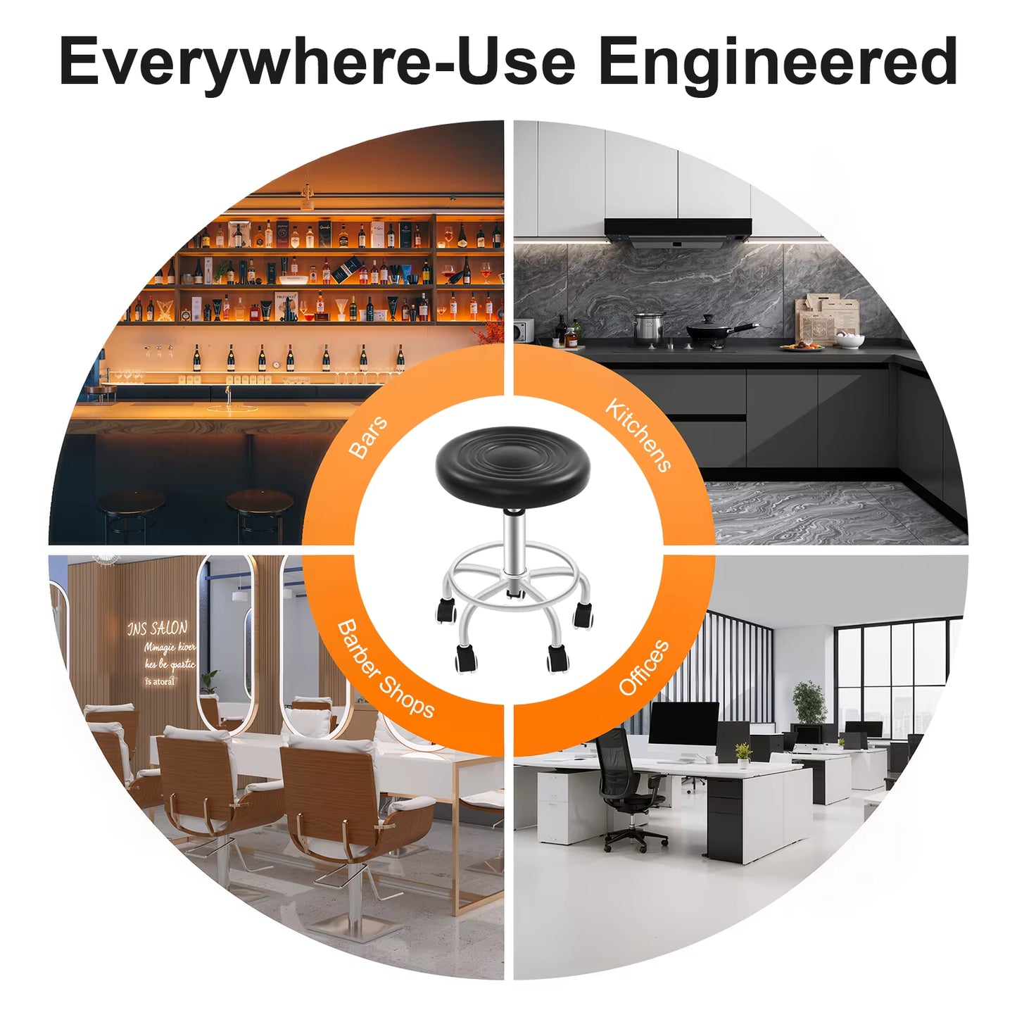 Tabouret de bar roulant réglable en hauteur 360° – Siège rotatif avec roulettes – Tabouret ergonomique pour salon bureau cuisine beauté