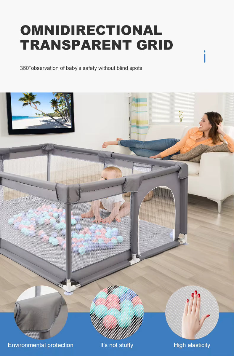Parc Bébé en Maille Transparente – Barrière de Sécurité Réglable avec Protection Éponge 6 à 36 Mois