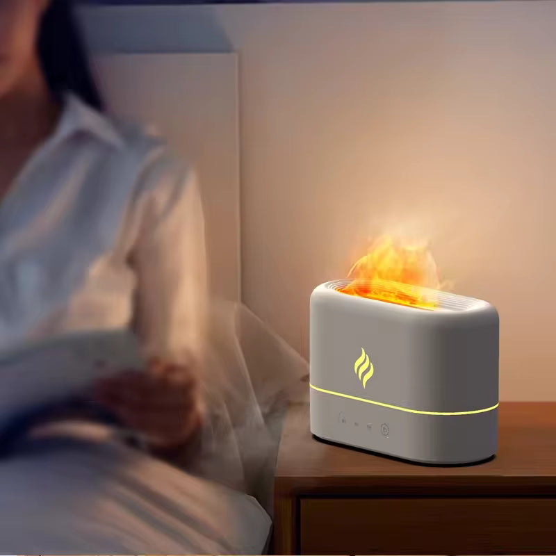Diffuseur d’Huiles Essentielles Effet Flamme LED – Humidificateur d’Air Ultrasonique Aromathérapie – Veilleuse Relaxante USB pour Chambre Bureau Maison