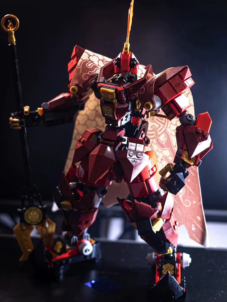 Figurine Mecha à construire 996 pièces – Robot chevalier Flame Knight blocs de construction – Modèle décoratif