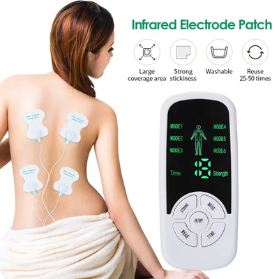 Masseur électrique TENS à 6 modes avec patchs pour relaxation musculaire