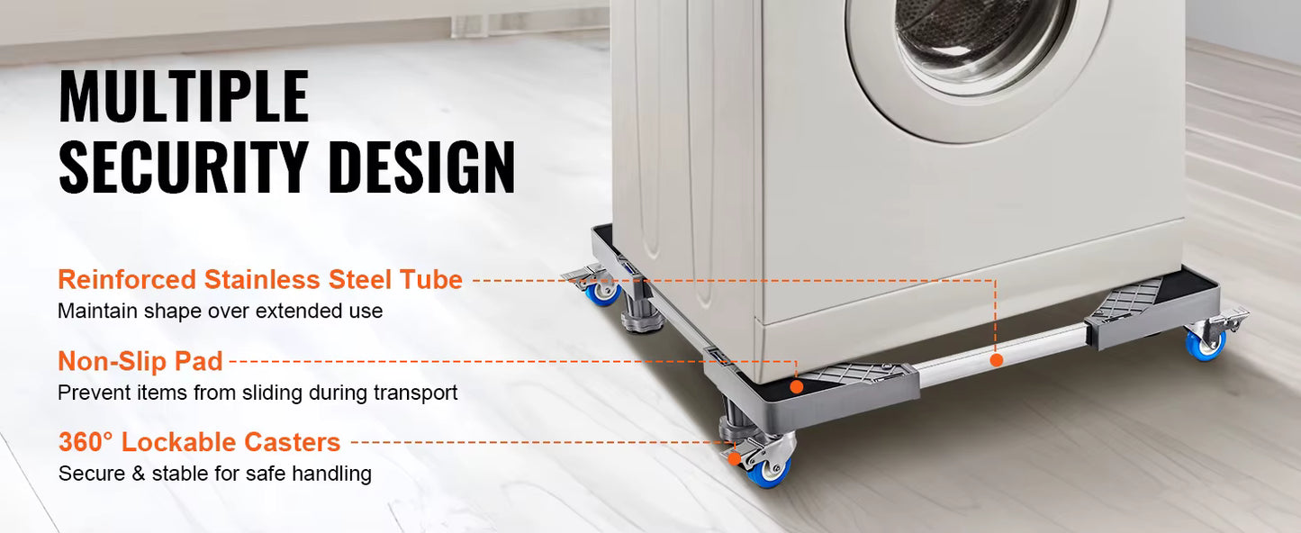 Support Mobile Réglable 400 lb – Base à Roulettes avec Freins – Chariot pour Réfrigérateur & Machine à Laver