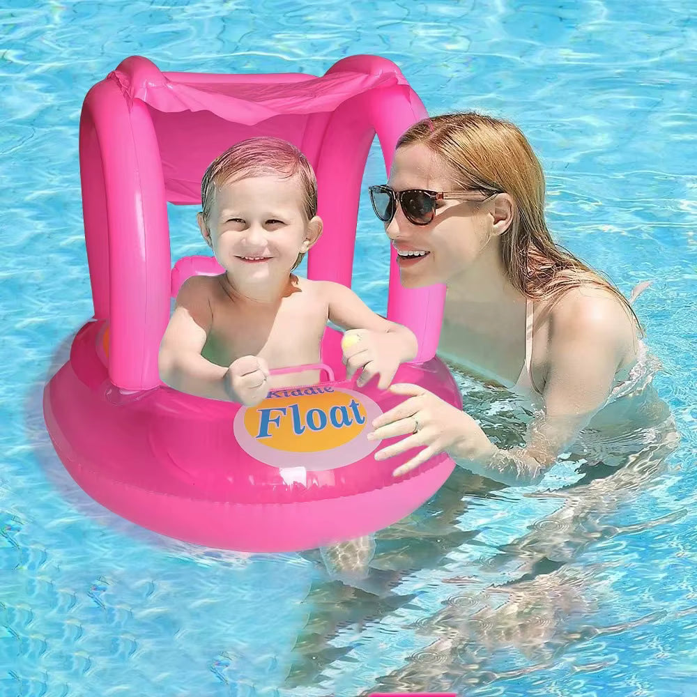 Bouée Bébé Gonflable avec Siège et Pare-Soleil Rose | Flotteur Piscine Enfant | Anneau de Natation Sécurisé | Accessoire Baignade Été