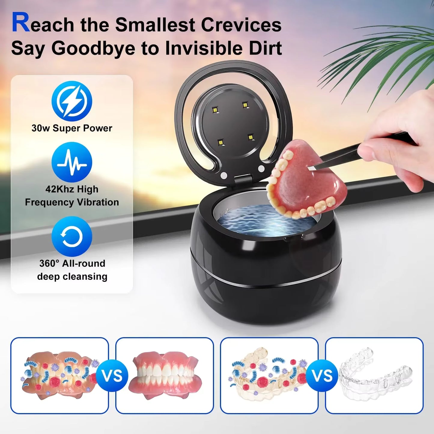 Nettoyeur Ultrason Portable pour Bijoux et Prothèses Dentaires – Nettoyage Ultrason avec UV