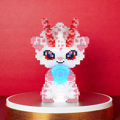 Figurine dragon kawaii blocs de construction – Modèle 3D à assembler – Jeu créatif enfants & adultes – Décoration mignonne – Compatible briques