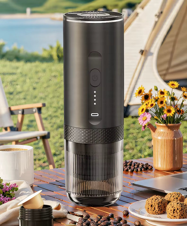 Machine à Café Portable Sans Fil – Cafetière Rechargeable USB-C 2 en 1 Capsules & Café Moulu, 20 Bars Pression, Idéale Voyage Camping Voiture