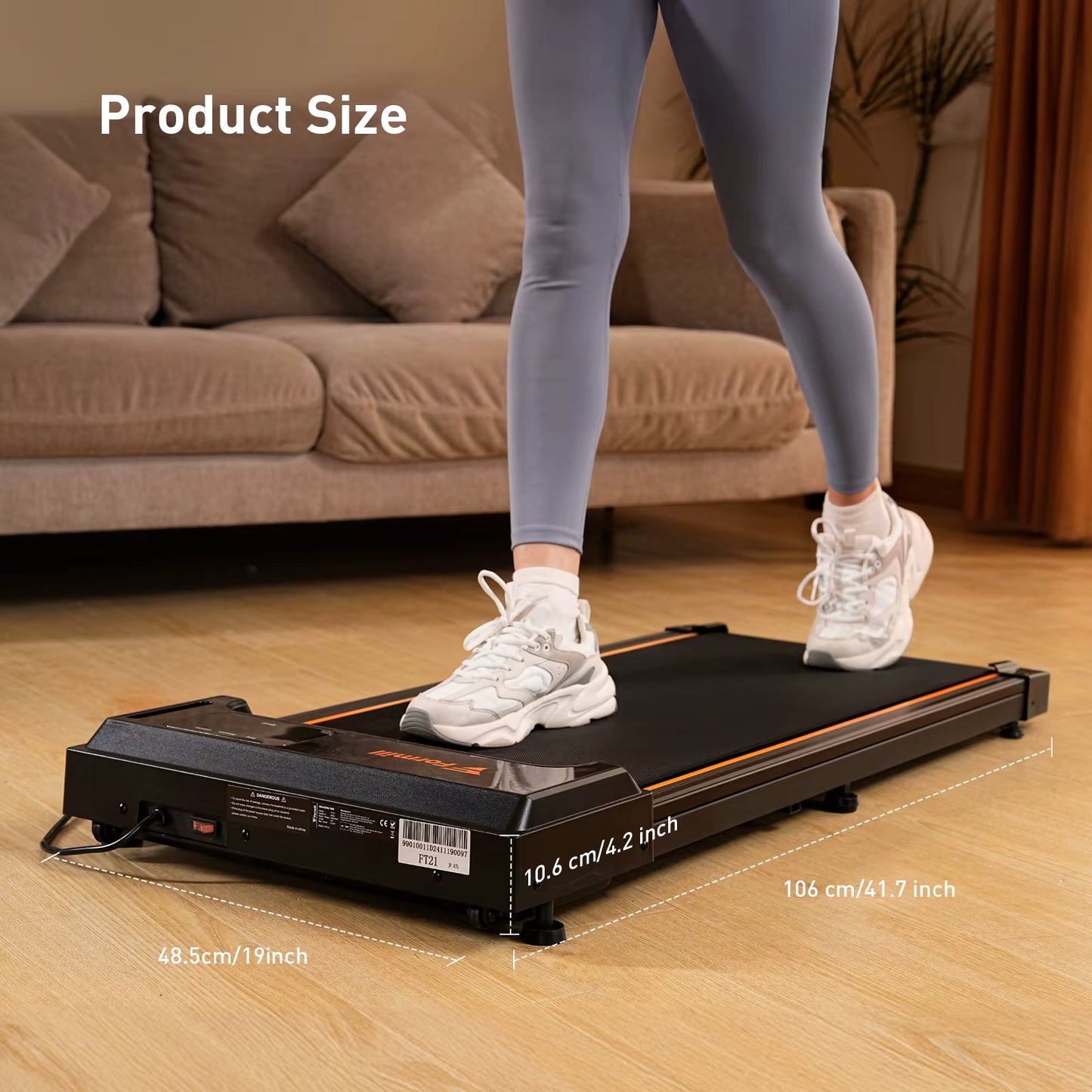 Tapis de Marche FT21 – 2,5 HP – Silencieux & Compact – 1 à 6 km/h – Écran LED & Télécommande – Appareil de Fitness & Bureau