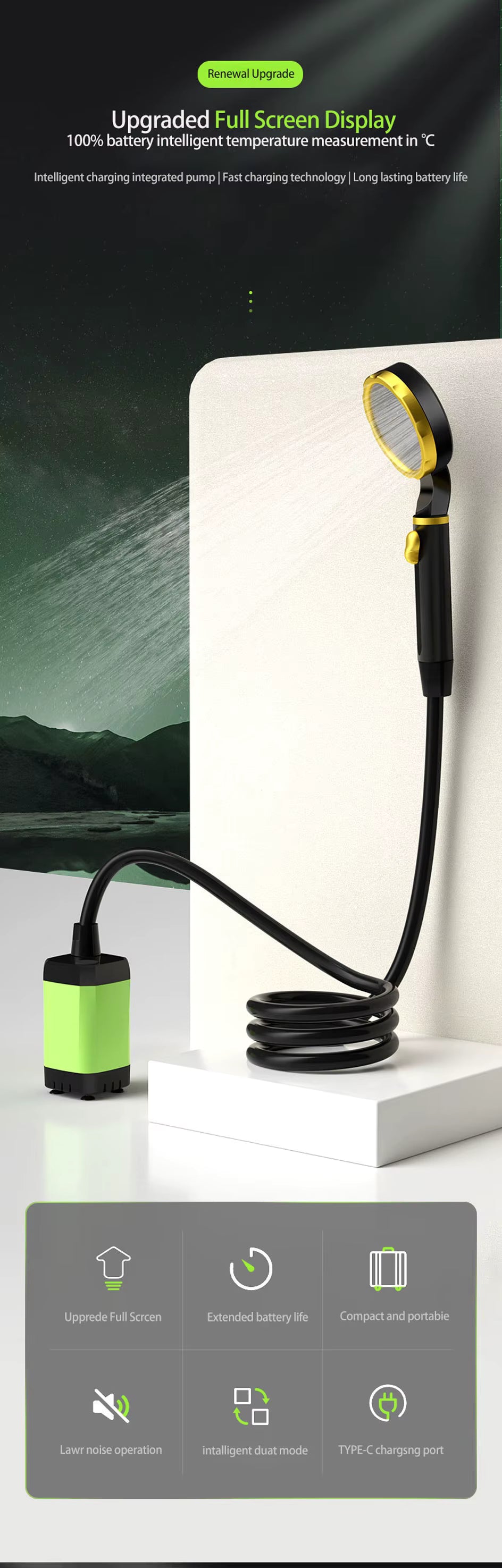 Douche de Camping Électrique 6000mAh – Douche Portable Rechargeable avec Écran Intelligent
