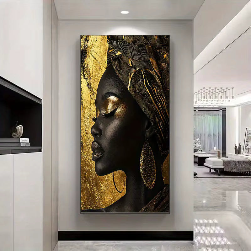 Tableau Toile Murale Femme Africaine Abstraite Moderne – Art Mural Sans Cadre – 60x120 cm