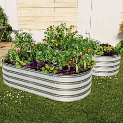 Jardinière Surélevée en Métal Galvanisé – Bac à Plantes Ovale pour Jardin, Légumes et Fleurs