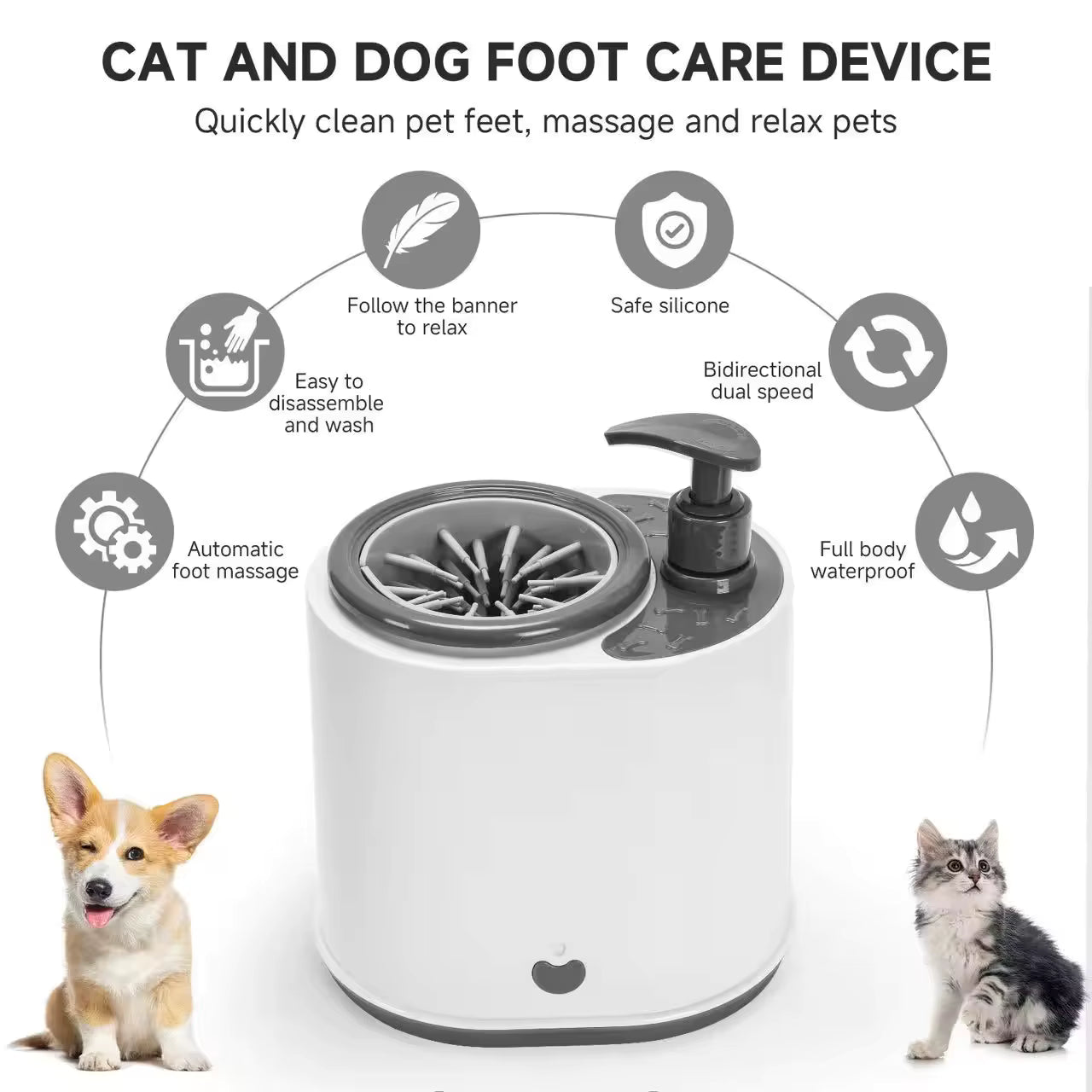 Nettoyeur Électrique de Pattes pour Chien et Chat – Machine de Lavage Automatique des Pattes d’Animaux – Système de Nettoyage Sans Essuyage – Gris