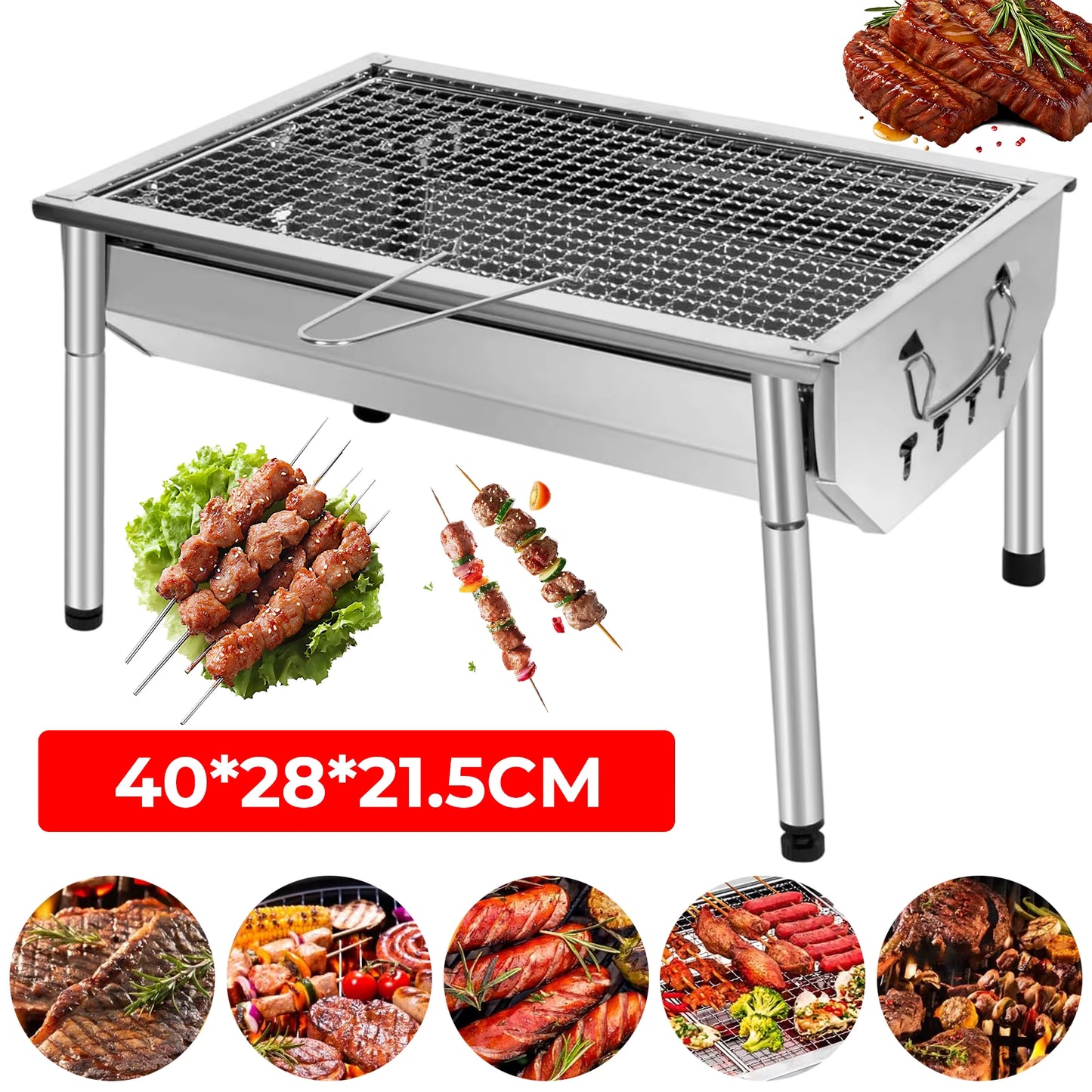 Barbecue à Charbon Portable Pliable en Acier Inoxydable – Grille Amovible | Jardin, Camping & Pique-Nique