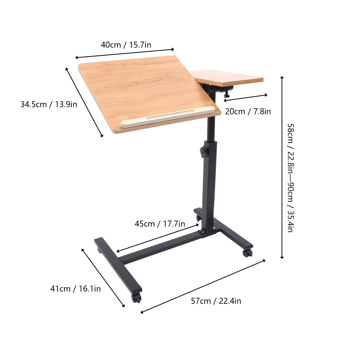 Bureau Ordinateur Portable Roulant 360° – Hauteur Réglable 58-90 cm