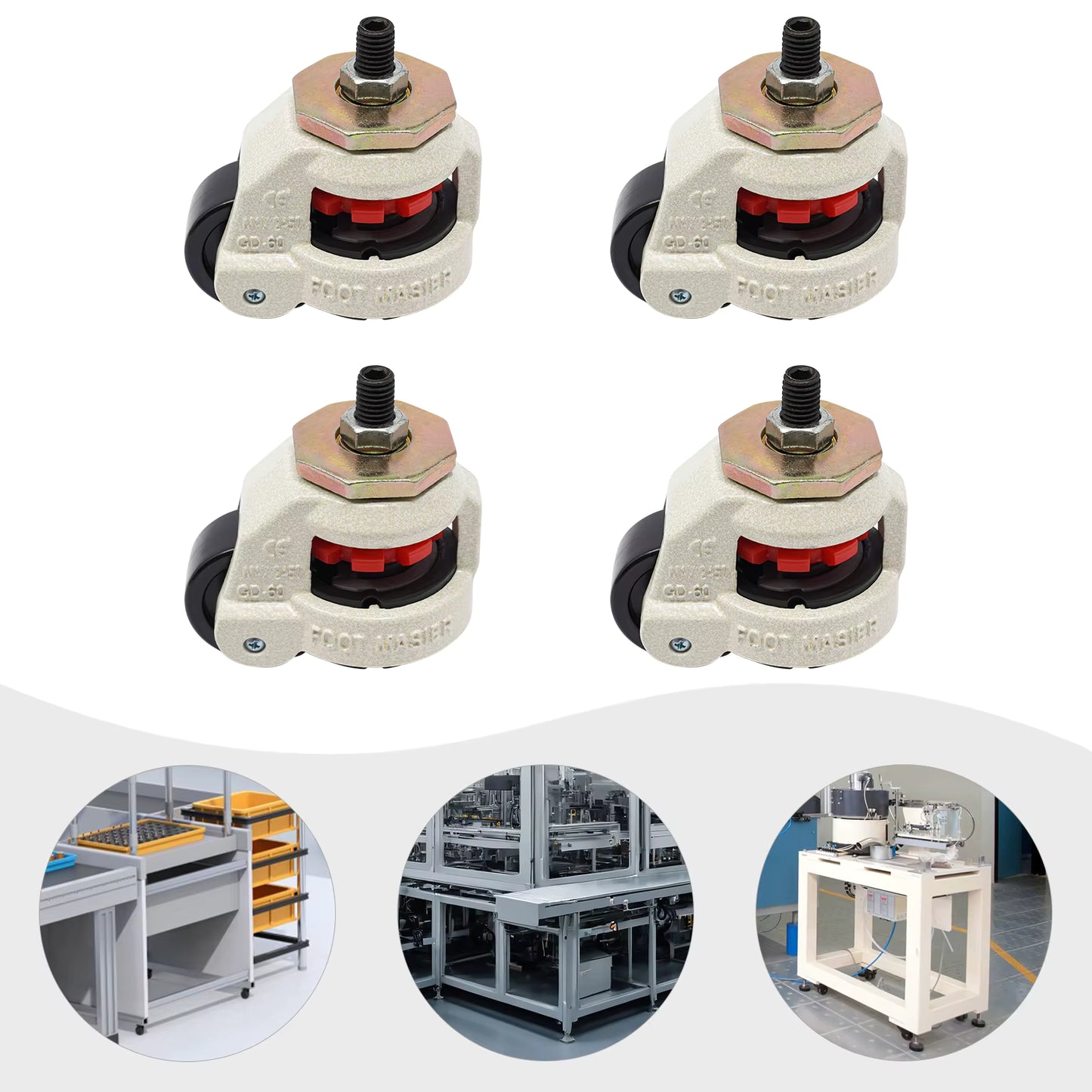 Lot de 4 Roulettes Industrielles 360° – Roues Pivotantes Résistantes, Support Équipement Lourd, Roulettes Meuble Atelier, Fixation Universelle