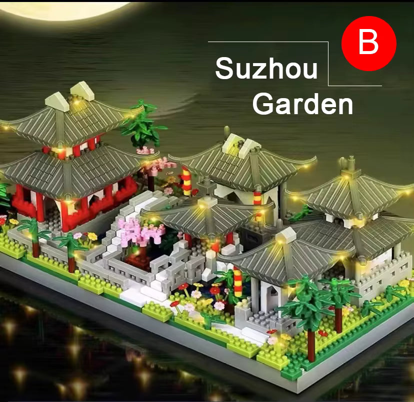 Mini Jardin Chinois Lumineux 1800+ Pièces – Jeu de Construction LED Style Architecture Asiatique – Décoration Créative