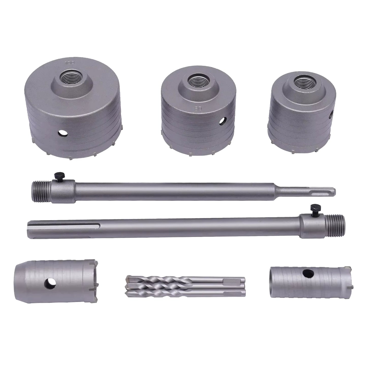 Kit scie cloche béton 9 pièces SDS Plus 30-100 mm