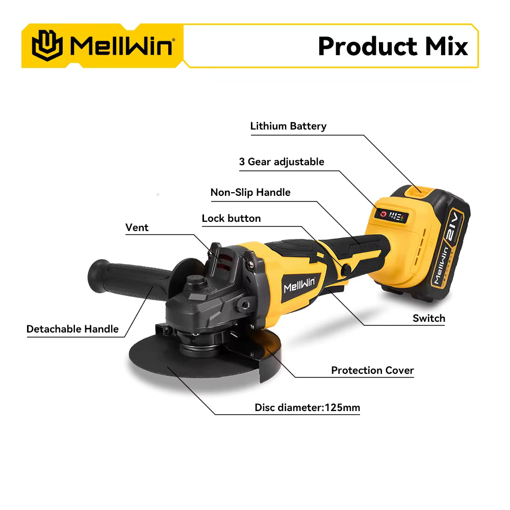 Meuleuse d’angle sans fil 125 mm sans balais pour polissage et meulage